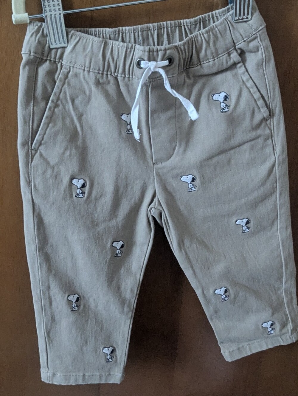 Janie and Jack Beige Snoopy Embroidered Joggers